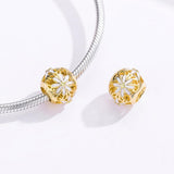 925 Sterling Silver Golden Daisy Beaded Bracelet Charms - Top-Down View