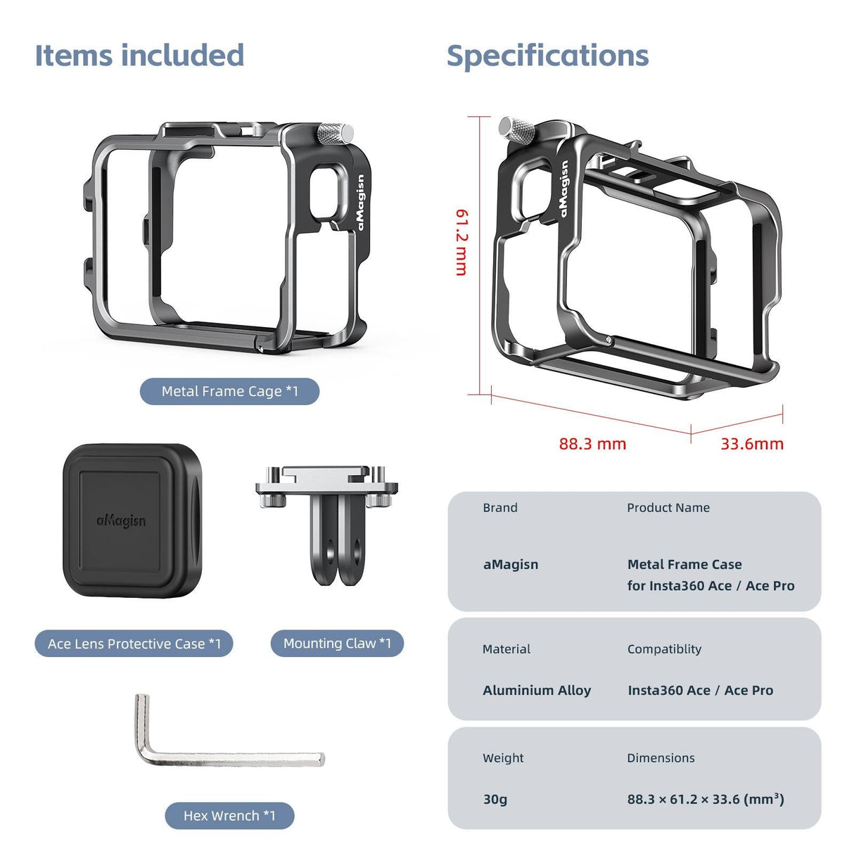 Metal Rabbit Cage Protective Frame for Insta360 Ace Pro / Ace Amagisn