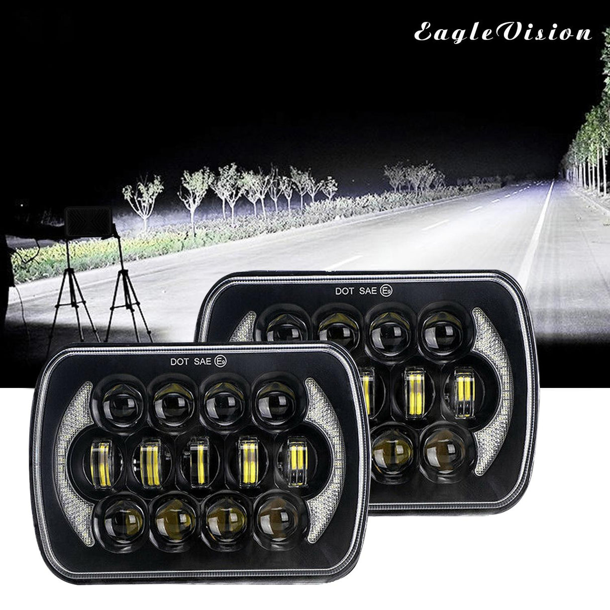 7 Inch 5X7 / 7X6 H4 Dc 9V - 30V 30000Lm 300W 8Leds Car Square Shape Led Headlight Lamps For Jeep Wrangler