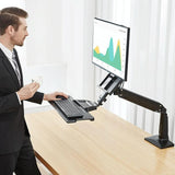 Ergonomic 19-27 Inch Monitor Holder with Foldable Keyboard Tray Full Motion Sit-stand Workstation - Close-Up Angle