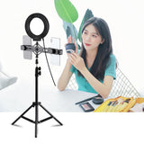 Live Broadcast Dual Phone Bracket with 1.1m Tripod & 6.2 Inch Led Ring Light Kit