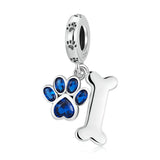 925 Sterling Silver Dog Paw Bone Pendant For Bracelet Or Necklace - Front View