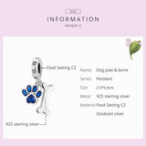 925 Sterling Silver Dog Paw Bone Pendant For Bracelet Or Necklace - Top-Down View