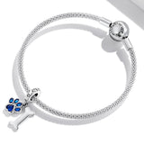 925 Sterling Silver Dog Paw Bone Pendant For Bracelet Or Necklace - Close-Up Angle