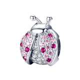 925 Sterling Silver Ladybug Pink Cz Insect Charm For Diy Bracelets - Front View