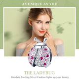 925 Sterling Silver Ladybug Pink Cz Insect Charm For Diy Bracelets - Side View