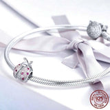 925 Sterling Silver Ladybug Pink Cz Insect Charm For Diy Bracelets - Top-Down View