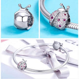 925 Sterling Silver Ladybug Pink Cz Insect Charm For Diy Bracelets - 45-Degree Angle