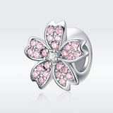 925 Sterling Silver Platinum Plated Pink Flower Beads For Diy Bracelets - Side View
