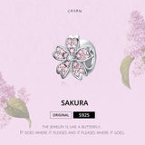 925 Sterling Silver Platinum Plated Pink Flower Beads For Diy Bracelets - Top-Down View