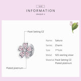 925 Sterling Silver Platinum Plated Pink Flower Beads For Diy Bracelets - Rear View