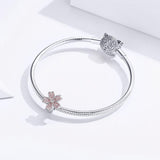 925 Sterling Silver Platinum Plated Pink Flower Beads For Diy Bracelets - Low Angle
