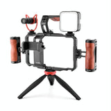 Vlogging Live Broadcast Smartphone Video Rig With Led Light And Mic - Side View