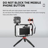 Vlogging Live Broadcast Smartphone Video Rig With Led Light And Mic - Close-Up Angle