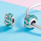 925 Sterling Silver Green Mermaid Glass Bead For Diy Bracelet - 45-Degree Angle