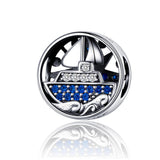 925 Sterling Silver Blue Zircon Sailing Charm For Diy Bracelets - Front View