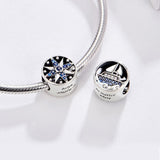 925 Sterling Silver Blue Zircon Sailing Charm For Diy Bracelets - Close-Up Angle