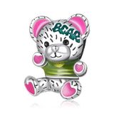 925 Sterling Silver Bear Beads For Diy Bracelets & Necklaces - Front View