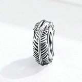 925 Sterling Silver Boho Feather Beads For Diy Bracelets - Side View