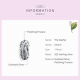 925 Sterling Silver Boho Feather Beads For Diy Bracelets - Close-Up Angle