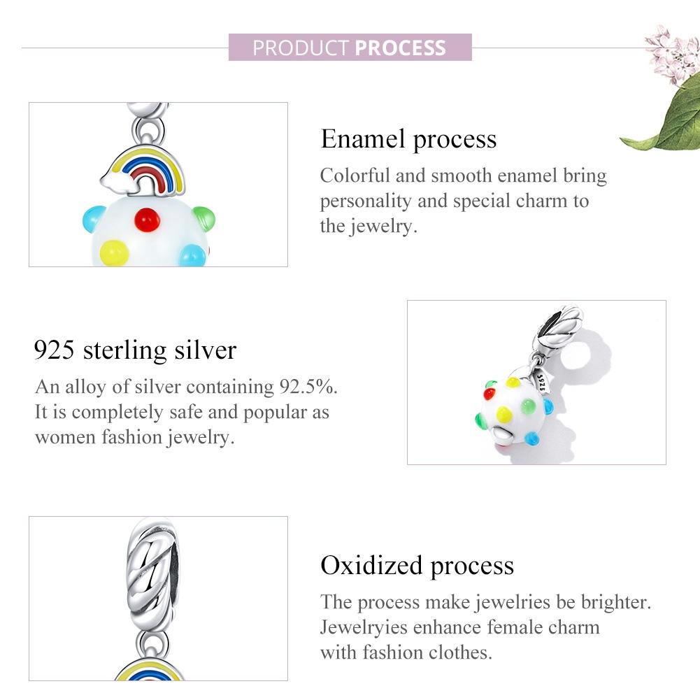 925 Sterling Silver Rainbow Glaze Pendant For Diy Bracelets & Necklaces