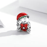 925 Sterling Silver Christmas Bear Charm For Diy Bracelets & Necklaces - Front View