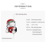 925 Sterling Silver Christmas Bear Charm For Diy Bracelets & Necklaces - Side View