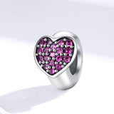 925 Sterling Silver Love Heart Pink Zircon Bracelet / Necklace Charm - Side View