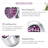 925 Sterling Silver Love Heart Pink Zircon Bracelet / Necklace Charm - 45-Degree Angle