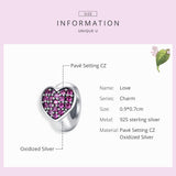 925 Sterling Silver Love Heart Pink Zircon Bracelet / Necklace Charm - Rear View