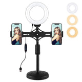 Horizontal Dual Phone Brackets Desktop Ring Light Kit - 4.7 Inch - Front View