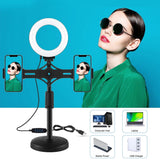 Horizontal Dual Phone Brackets Desktop Ring Light Kit - 4.7 Inch - Low Angle