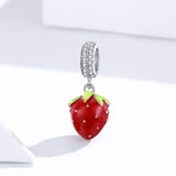 925 Sterling Silver Beaded Strawberry Pendant For Diy Bracelets - Side View