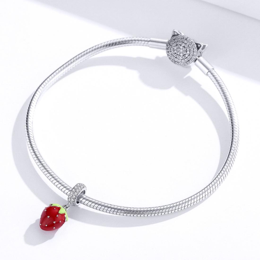 925 Sterling Silver Beaded Strawberry Pendant For Diy Bracelets