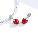 925 Sterling Silver Beaded Strawberry Pendant For Diy Bracelets - 45-Degree Angle