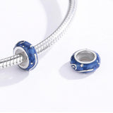 925 Sterling Silver Blue Star Beaded Bracelet Charms - Close-Up Angle