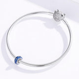 925 Sterling Silver Blue Star Beaded Bracelet Charms - Low Angle