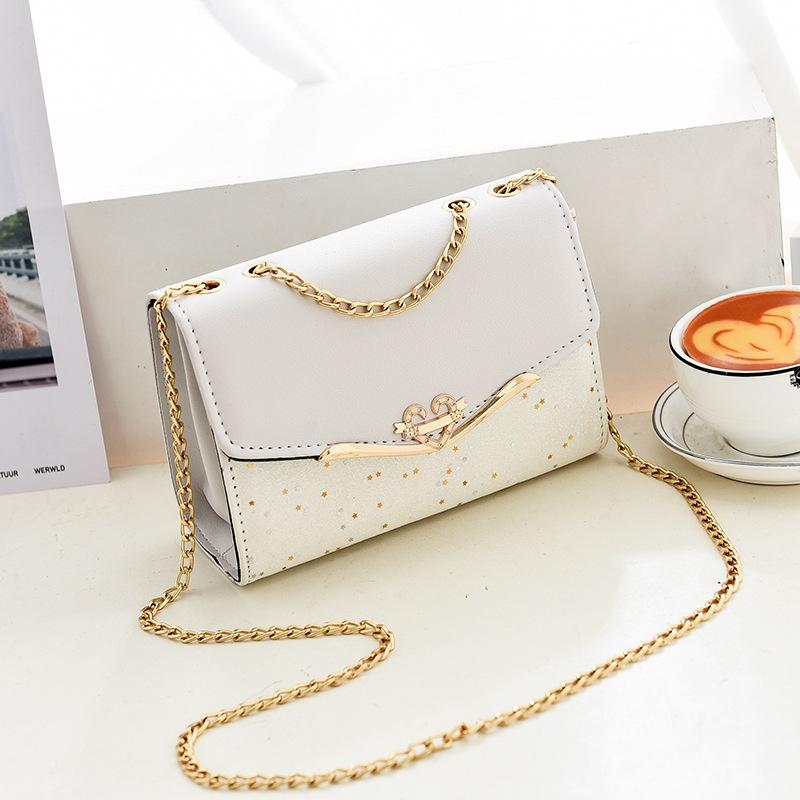 Sequined Messenger Shoulder Bag For Women Beige - White With Pendant