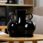 Large Bright Black Ceramic Vase for Home Decor and Dried Flower Arrangements
