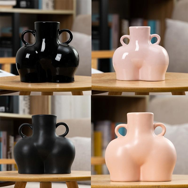 Large Bright Black Ceramic Vase for Home Decor and Dried Flower Arrangements