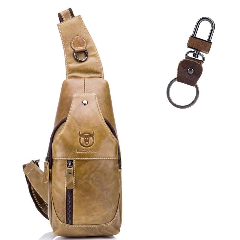 Retro Leather Crossbody Chest Bag Yellow + Buckle