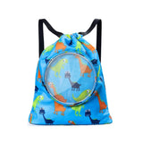 Blue Waterproof Drawstring Beach Bag L Size For Kids Wet & Dry Separation Shoulder Strap - Tibetan S