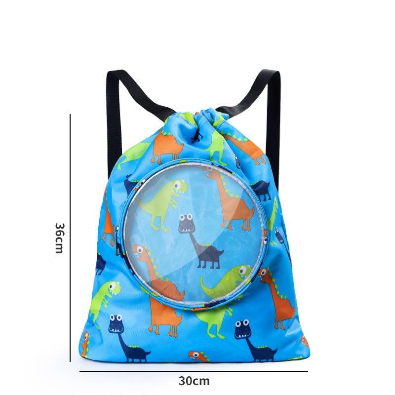 Blue Waterproof Drawstring Beach Bag L Size For Kids Wet & Dry Separation Shoulder Strap - Tibetan S