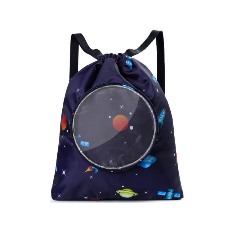 Blue Waterproof Drawstring Beach Bag L Size For Kids Wet & Dry Separation Shoulder Strap - Tibetan S