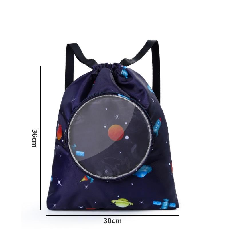 Blue Waterproof Drawstring Beach Bag L Size For Kids Wet & Dry Separation Shoulder Strap - Tibetan S