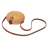 Handmade Round Rattan Bag Vintage Art Beach Diagonal Bag 18X18X6Cm - Front View