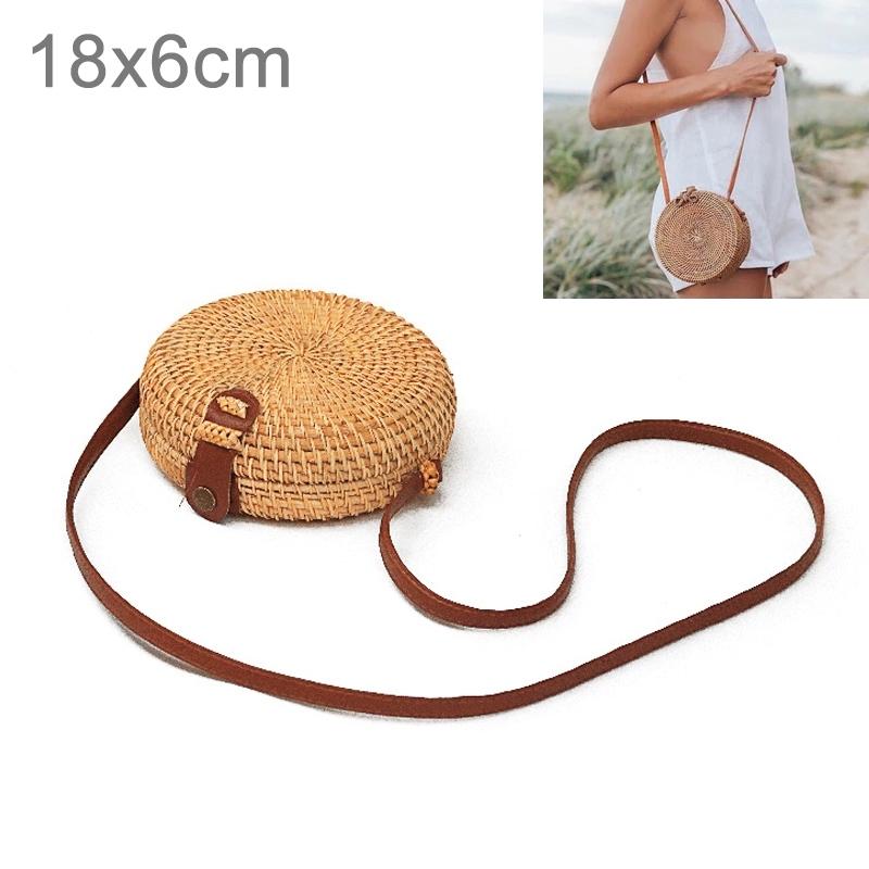 Handmade Round Rattan Bag Vintage Art Beach Diagonal Bag 18X18X6Cm