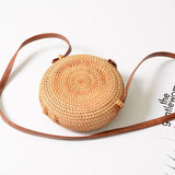 Handmade Round Rattan Bag Vintage Art Beach Diagonal Bag 18X18X6Cm - Top-Down View