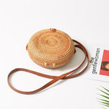 Handmade Round Rattan Bag Vintage Art Beach Diagonal Bag 18X18X6Cm - 45-Degree Angle