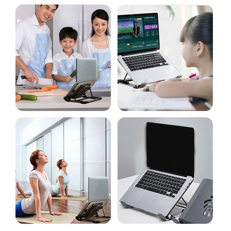 Portable Foldable Laptop Stand with Adjustable Fan - Aluminum